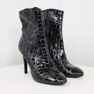 Crocodile Leather Pointed Toe Classic Heeled Boots
